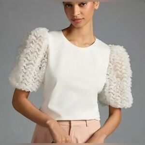 Anthropologie Ivory Textured Sleeve Blouse